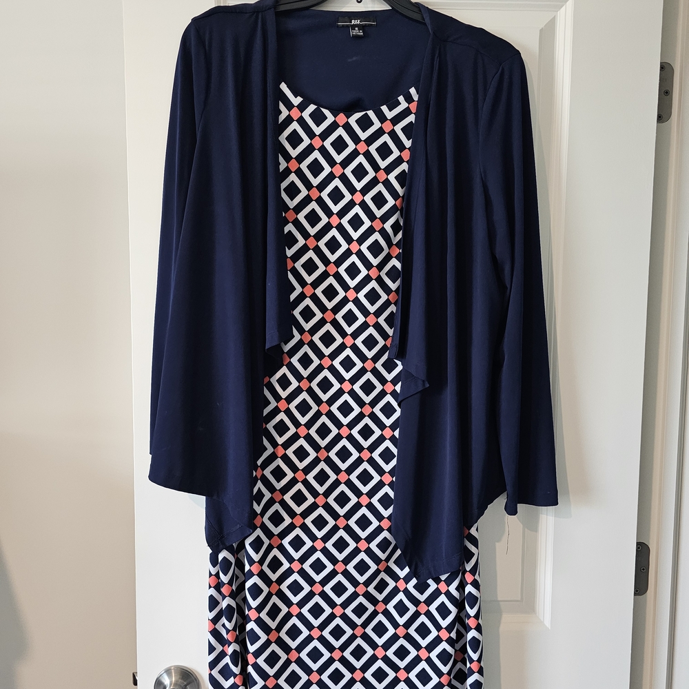 R&K Navy and White Long Sleeve Dress